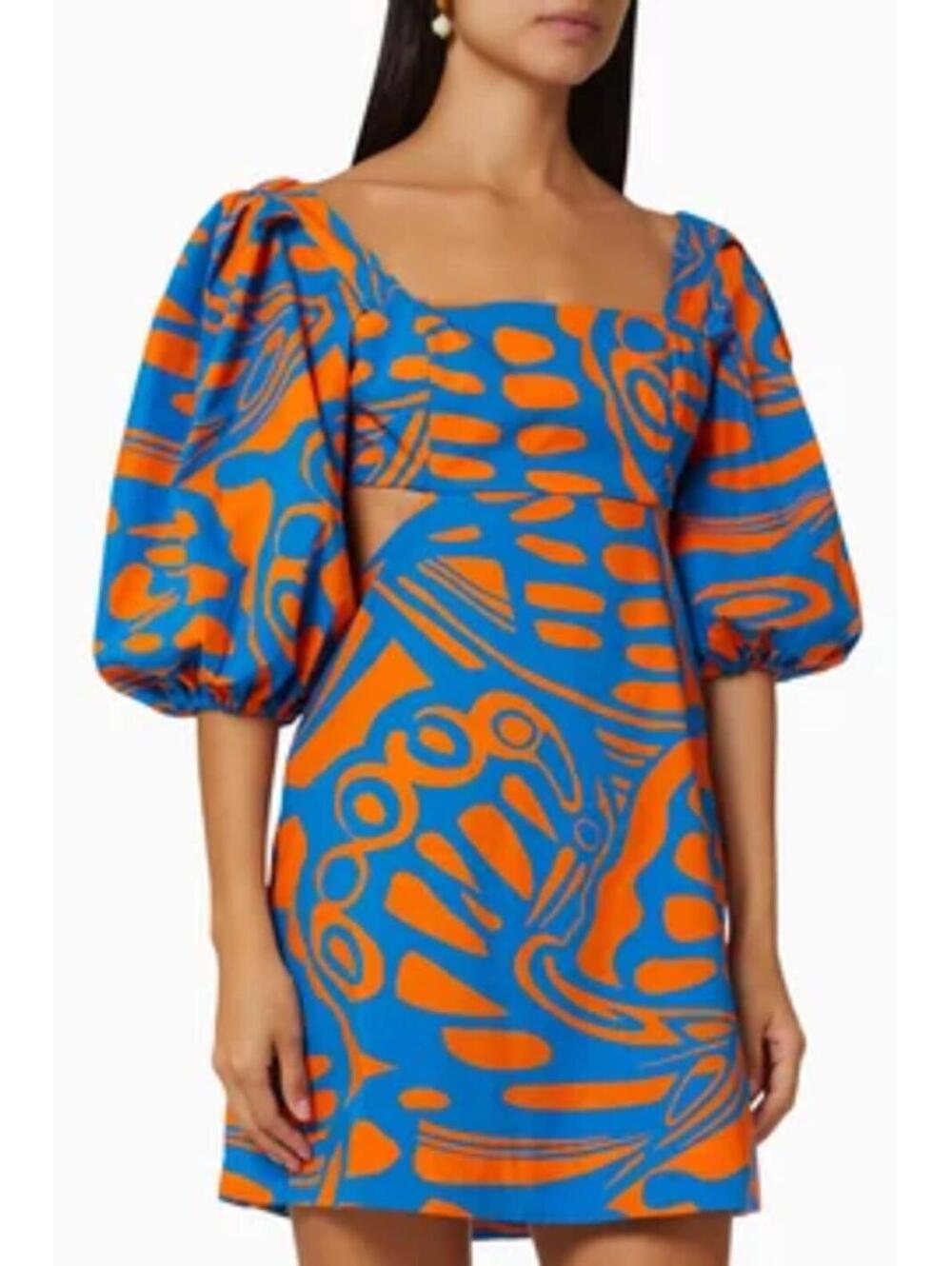 Alexis Blue and Orange Puff-Sleeve Mini Dress